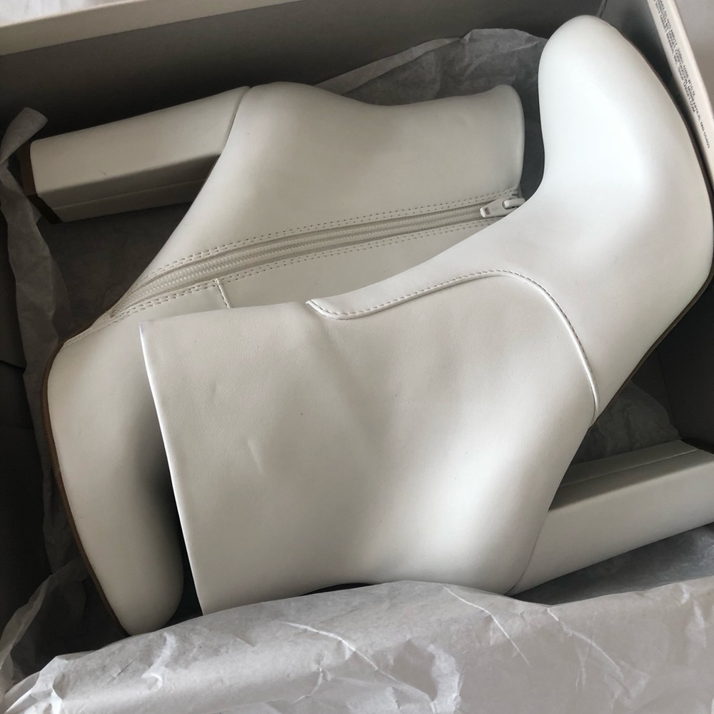 White Faux Leather Ankle Boots - Size 10
